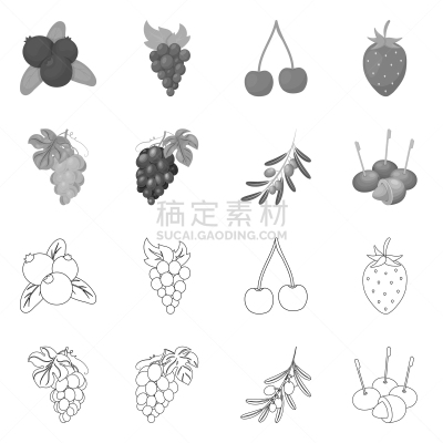 水果,浆果,图标集,分离着色,忍冬,红色,清新,秋天,收集,设计