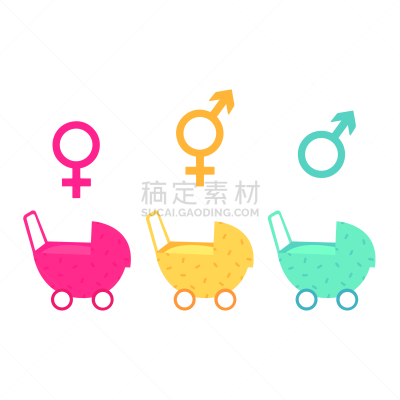 婴儿车,儿童,女孩,男孩,多样,模板,现代,绘画插图,卡通,性别歧视
