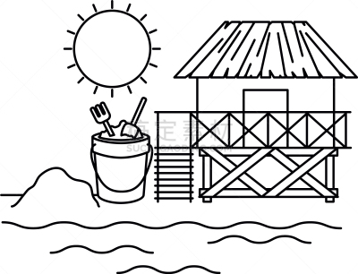 木制,房屋,海滩,小屋,公共浴室,海岸线,车站,夏天,户外,剪影