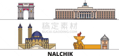纳尔奇克,俄罗斯,公寓,国际著名景点,直的,餐馆,蜘蛛网,建筑,剪影