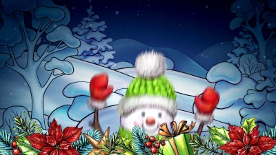 水彩舞蹈卡通雪人，圣诞贺卡，冬季景观，新年快乐，节日花环和装饰品