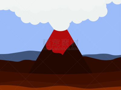 绘画插图,火山,矢量,地形,山,熔岩,扁平化设计,爆发,破坏