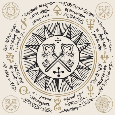 平衡折角灯,八边形,按键,星星,华丽的,炼金术,飘然,手稿,复古