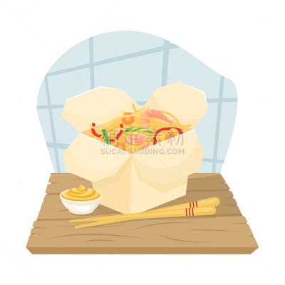 蔬菜,东方食品,中国食品,绘画插图,面条,收件箱,平铺,住宅内部,递送,油炸