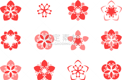 图标集,樱桃树,分离着色,亚洲,自然,红色,粉色,摆拍,几何形状