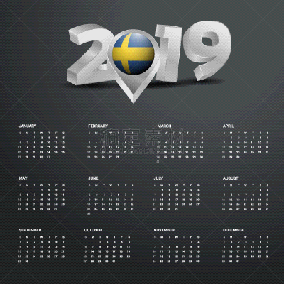 2019,模板,日历,字体,银色,新年,国内著名景点,白昼,商务,瑞典