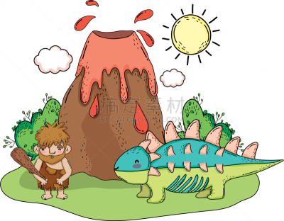 男穴居人,火山,恐龙,地形,灵长目,动物,土人,面部表情,景象,人