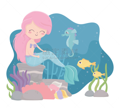 海马,美人鱼,海洋,鱼类,藻类,在下面,珊瑚