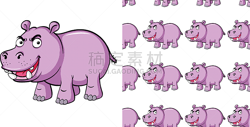 seamless background design with angry hippo