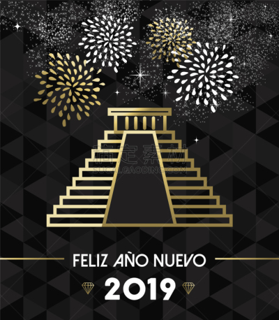 新年前夕,墨西哥,契晨-伊特萨,2019,黄金,事件,周年纪念,午夜,问候