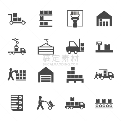 物流,仓库,计算机图标,平坦的,商务,条形码,检查表,板条箱,传送带,收集