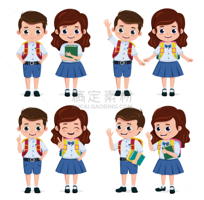 重返校园,儿童,性格,学生,制服,学校,分离着色,站