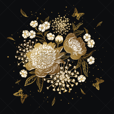 花束,蝴蝶,黄金,黑色背景,华贵,复古风格,婚礼,巴洛克风格,模板,装饰物