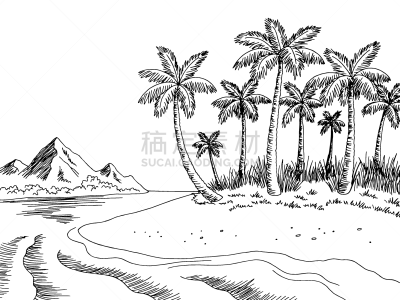 海滩,白色,矢量,草图,海洋,黑色,绘画插图,海岸线,地形,插画