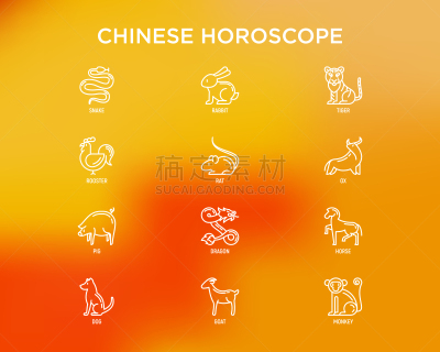 猴子,十二生肖,狗,细的,猪,山羊,兔子,绘画插图,计算机图标,野牛