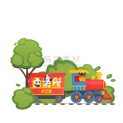 动物园,虎,儿童,矢量,斑马,绘画插图,森林,熊猫,火车,平坦的