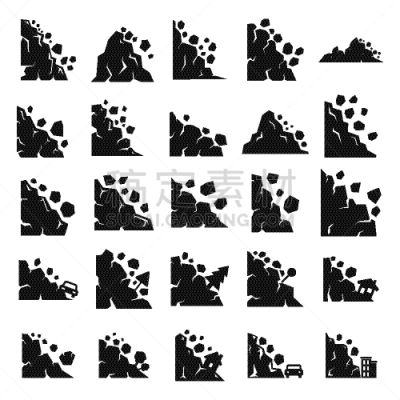 简单,计算机图标,背景分离,环境,石头,岩石,户外,危险,绘画插图,泥石流
