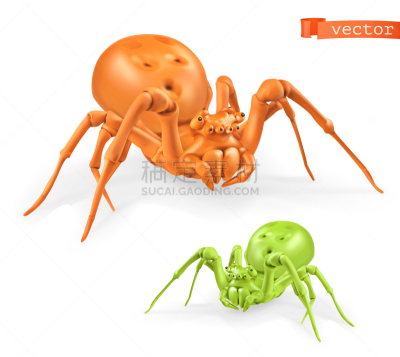 橙色,蜘蛛,三维图形,计算机图标,矢量,绿色,恐惧症,怪异,一个物体