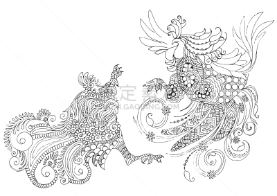 小公鸡,风格,分离着色,华丽的,图像,装饰物,公鸡,装饰,着色
