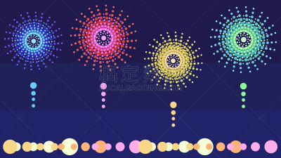 焰火,夜晚,天空,四只动物,事件,模仿派对,背景,夏天,户外,绘画插图