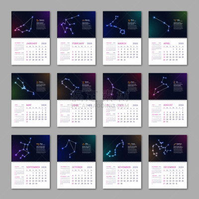 2020,日历,书页,围墙,秘密,深的,天秤座,双子座,水瓶座,数字12