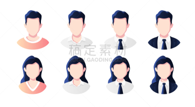简单,现代,男商人,女性,多色的,矢量,可爱的,绘画插图,卡通,似人脸