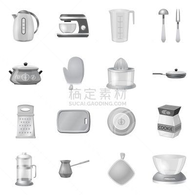厨房,图标,杯,擦菜板,灰色,长柄勺,莫诺湖,炖锅,设计,烹调