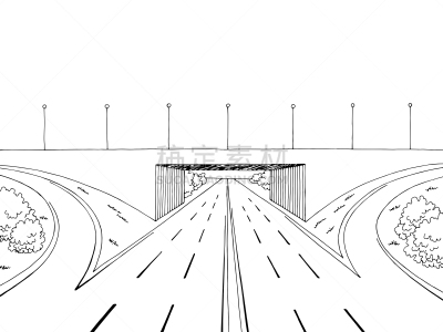 公路,草图,绘画插图,白色,横越,矢量,路,地形,桥,黑色