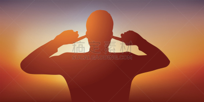 听,男人,手指插进耳朵,猴子,耳罩,态度,法国,概念象征,谚语,一个人
