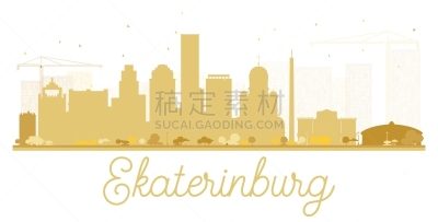 黄金,叶卡捷林堡,城市天际线,分离着色,旅途,商务,人,房屋,摩天大楼,剪影