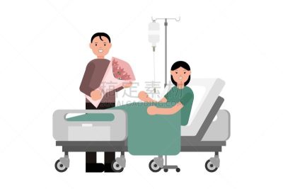 床,女人,绘画插图,卡通,病人,男人,花束,矢量,生病