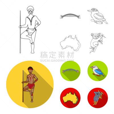 土著人,矛,悉尼港桥,分离着色,轮廓,自然,悉尼,男人,海港,收集
