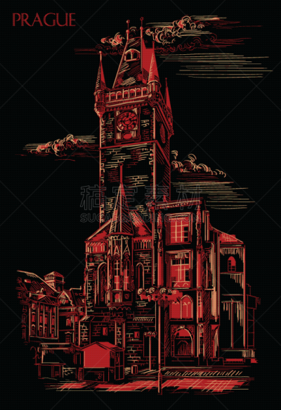 布拉格,红色,动物手,数字6,绘画插图,国际著名景点,天文钟,著名景点,背景