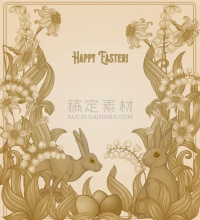 复活节,模板,海报,野兔,明信片,华丽的,单词,浪漫,铃兰,现代