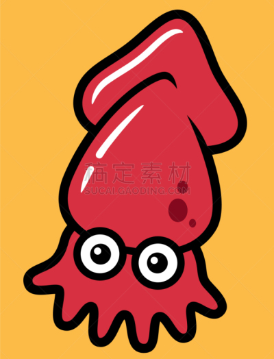 可爱的,卡通,黄色背景,鱿鱼,黄色,触须,晚餐,海洋生命,海产,午餐