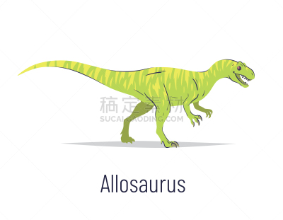 动物,绘画插图,异特龙,恐龙,多色的,矢量,化石,白色背景,扁平化设计,史前时代