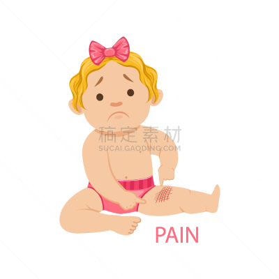 尿布,小的,痛苦,女婴,粉色,身体受伤,图像,矢量,坐