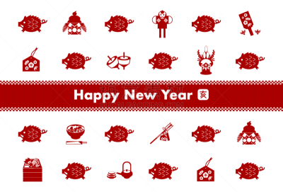 贺卡,新年前夕,十二生肖,2019,公猪,新年,镜饼,传统,滨家,一月