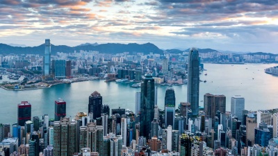 香港维多利亚山顶城市天际线。  Timelapse