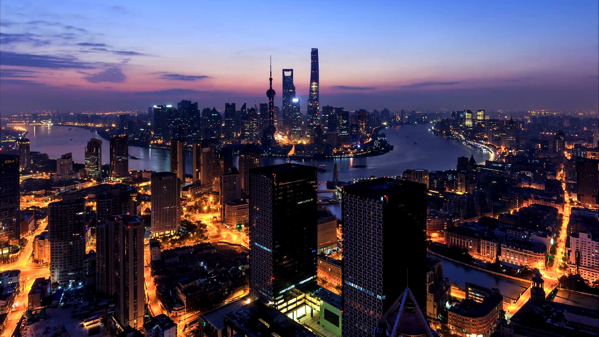 上海天际线与城市景观的昼夜延时摄影
