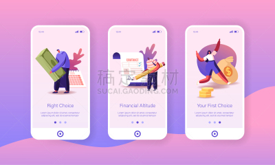 小的,绘画插图,债务,人,合同,概念,矢量,移动应用程序,贷款,金融