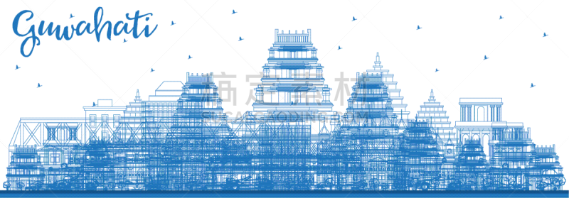 高哈蒂,印度,城市天际线,轮廓,蓝色,旅途,商务,直的,现代,鸟类