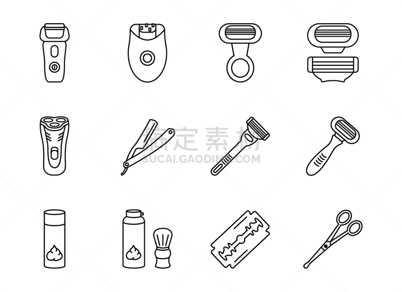 理发店,图标集,画笔,剃胡子,设备用品,男人,剃刀,妇女问题,爱抚