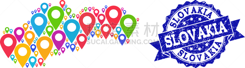 发狂的,斯洛伐克,抽象拼贴画,珠针,距离标记,方向,标签,自然地理,构图
