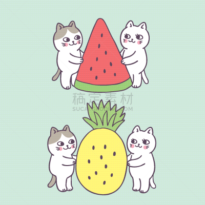 夏天,可爱的,水果,猫,动画片,白昼,性格,时间,图像,放松