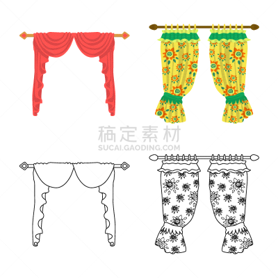 窗帘,符号,分离着色,有褶衫,红色,百叶帘,纺织品,镂空花边,收集,设计