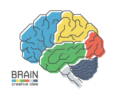 轮廓,脑,彩色图片,平坦的,生理学,健康保健,部分,意外事件,设计,思考
