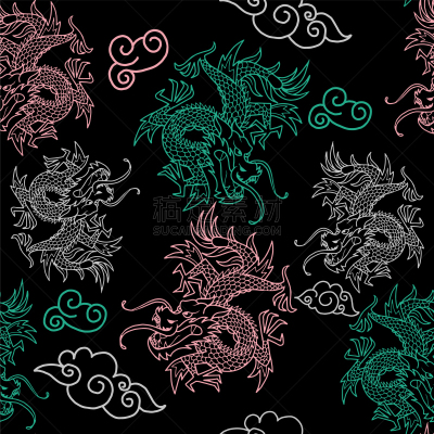 日本,式样,龙,华丽的,传统,纺织品,壁纸,装饰物,长袖衫