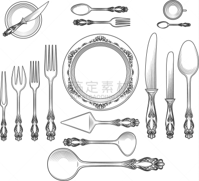 盘子,桌子,空的,银餐具,分离着色,创造力,陶瓷制品,干净,空白的,午餐