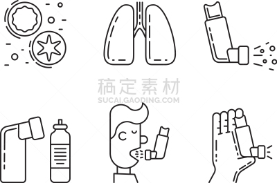 哮喘,计算机图标,信息图表,健康保健,喷雾罐,过敏反应,男人,咳嗽,生病,吸气